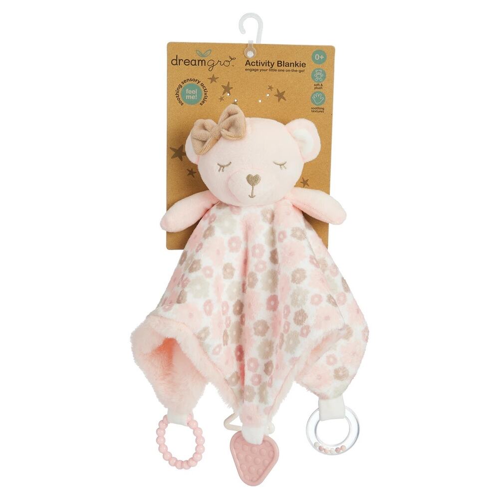 Dreamgro Pink Bear Activity Blankie Lovey Security Blanket Baby Shower Toy New